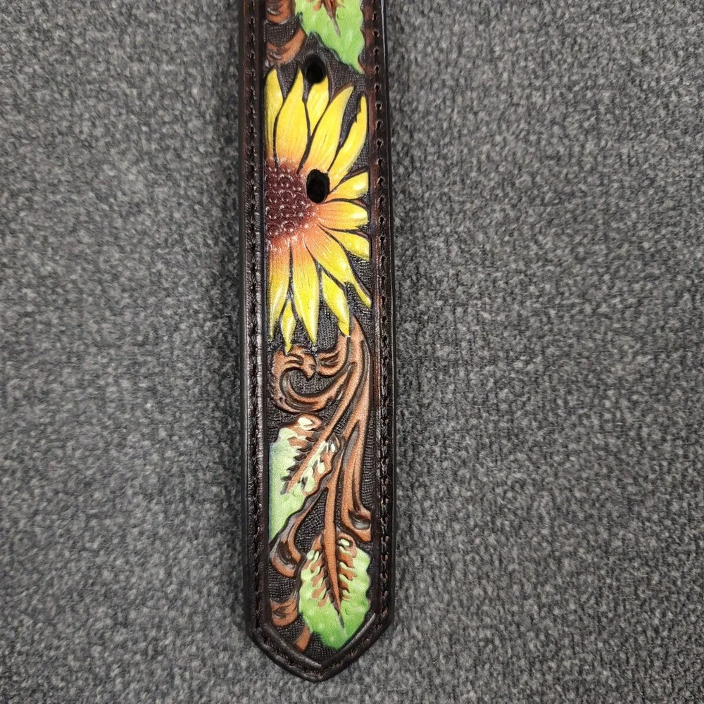 Nocona Belt Co‎ Kids Sunflower Embossed Genuine Leather Western Belt